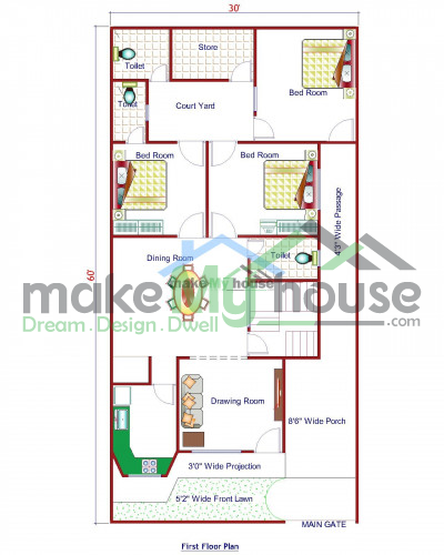 Buy 30x60 House Plan | 30 by 60 Elevation Design | Plot Area Naksha