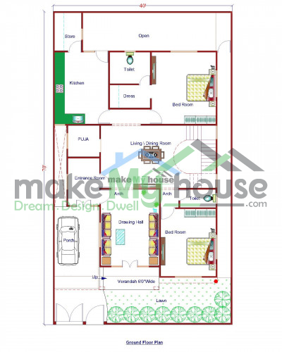 Buy 40x70 House Plan | 40 by 70 Elevation Design | Plot Area Naksha