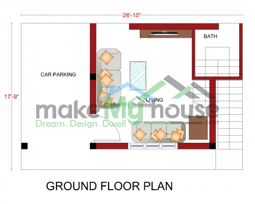 26*17 House Plan,442 SqFt Floor Plan,1BHK Home Design