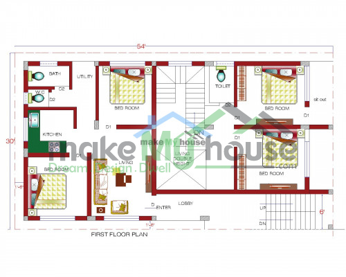 Buy 30x50 House Plan | 30 by 50 Elevation Design | Plot Area Naksha