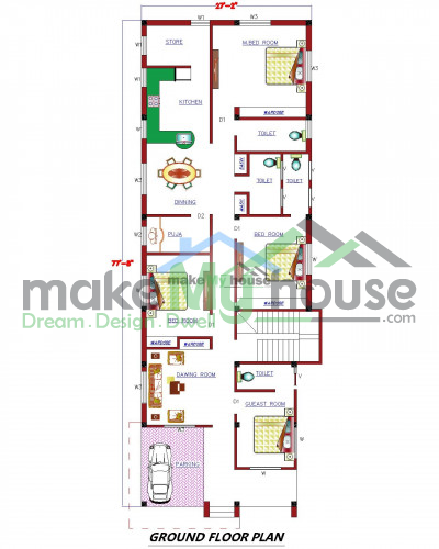 Buy 30x80 House Plan | 30 by 80 Elevation Design | Plot Area Naksha