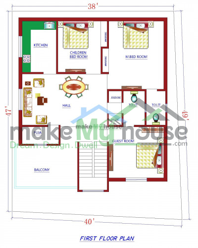 Buy 40x50 House Plan | 40 by 50 Elevation Design | Plot Area Naksha