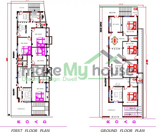 Buy 32x82 House Plan | 32 by 82 Elevation Design | Plot Area Naksha