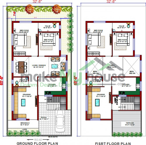 Buy 32x65 House Plan | 32 by 65 Elevation Design | Plot Area Naksha