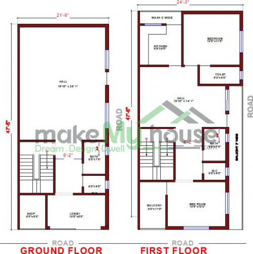 Buy 21x50 House Plan | 21 by 50 Elevation Design | Plot Area Naksha