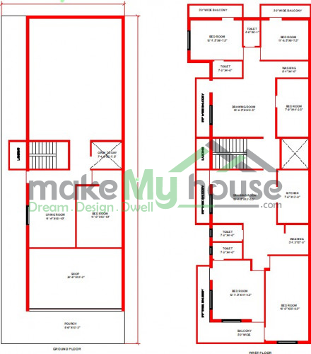 Buy 30x80 House Plan | 30 by 80 Elevation Design | Plot Area Naksha