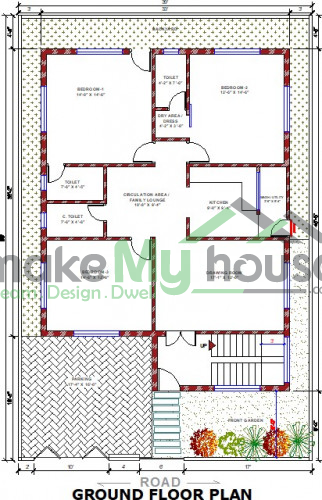 Buy 40x60 House Plan | 40 by 60 Elevation Design | Plot Area Naksha