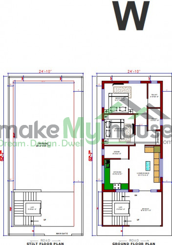 Buy 24x52 House Plan | 24 by 52 Elevation Design | Plot Area Naksha