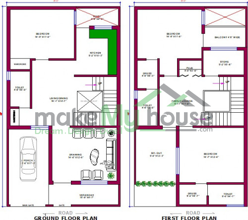 Buy 25x45 House Plan | 25 by 45 Elevation Design | Plot Area Naksha