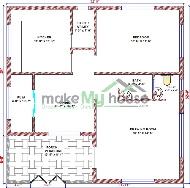 Buy 32x32 House Plan 32 By 32 Elevation Design Plot Area Naksha