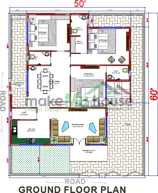 2 Bhk House Plan Cadbull