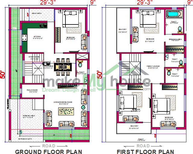 30 X 40 House Floor Plan 2bhk
