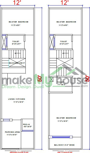 Buy 12x50 House Plan 12 By 50 Front Elevation Design 600sqrft Home Naksha