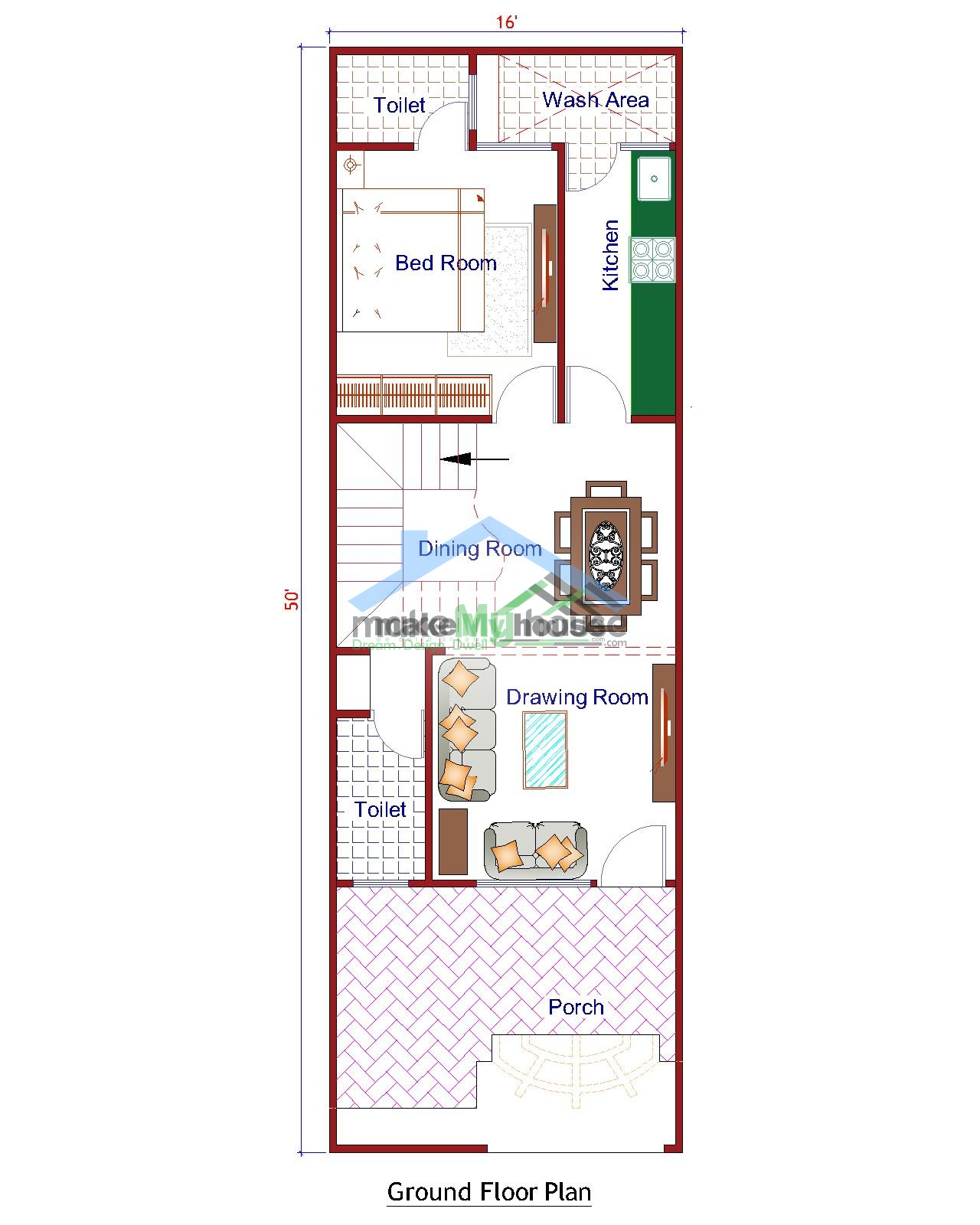 Buy 16x50 House Plan 16 By 50 Elevation Design Plot Area Naksha