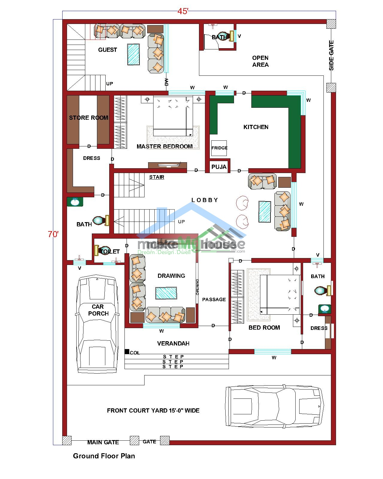 Buy 40x70 House Plan 40 By 70 Elevation Design Plot Area Naksha