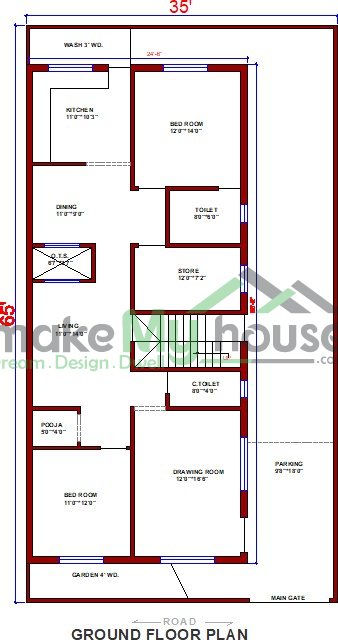 Buy 35x65 House Plan | 35 by 65 Elevation Design | Plot Area Naksha