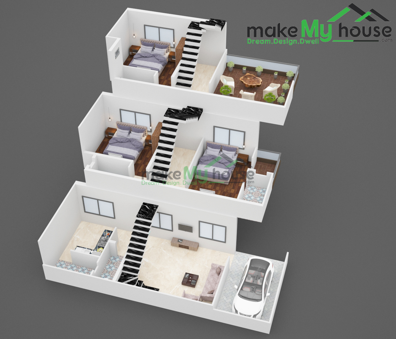 16x41 House With Office Plan 656 Sqft House With Office Design 3 Story Floor Plan