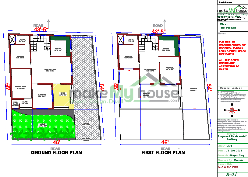 25x45 Home Plan 1125 Sqft Home Design 2 Story Floor Plan