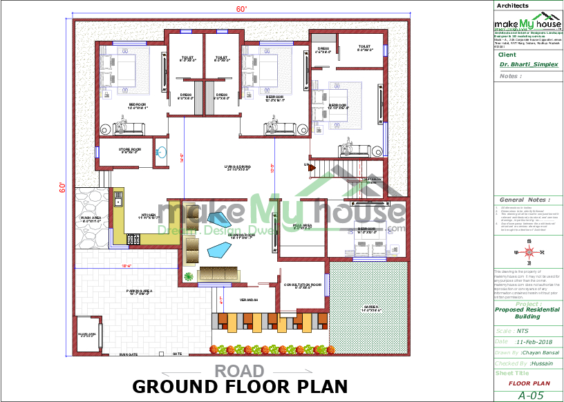 60x60 Home Plan 3600 Sqft Home Design 1 Story Floor Plan