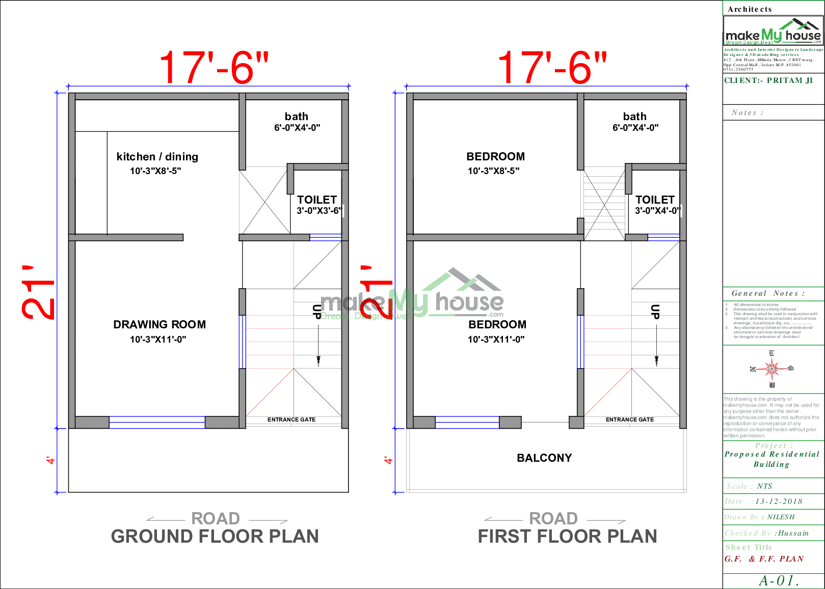 17x25 Home Plan 425 Sqft Home Design 2 Story Floor Plan