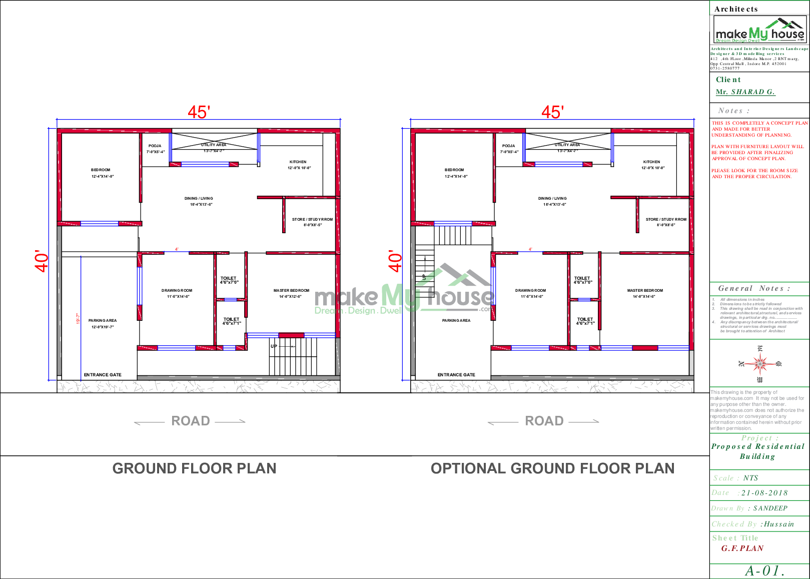 45x40 Home Plan 1800 Sqft Home Design 1 Story Floor Plan