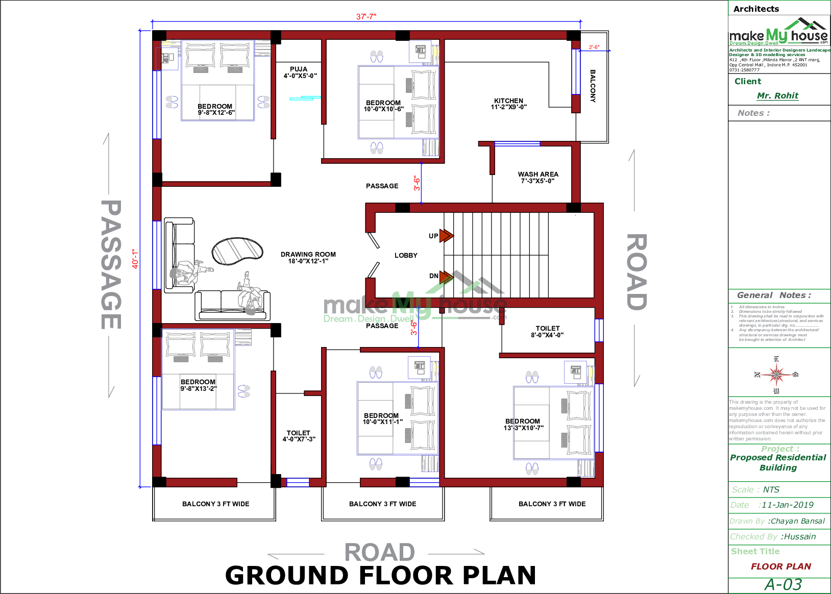 38x40 Home Plan 15 Sqft Home Design 1 Story Floor Plan