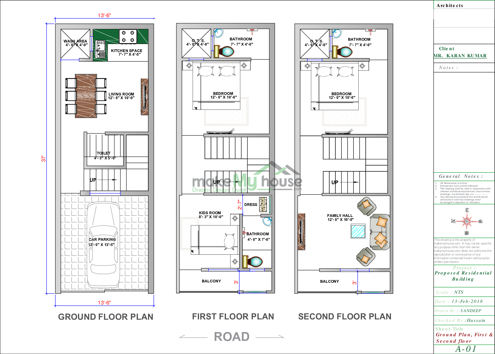 Buy 13x37 House Plan | 13 by 37 Front Elevation Design | 481Sqrft Home  Naksha