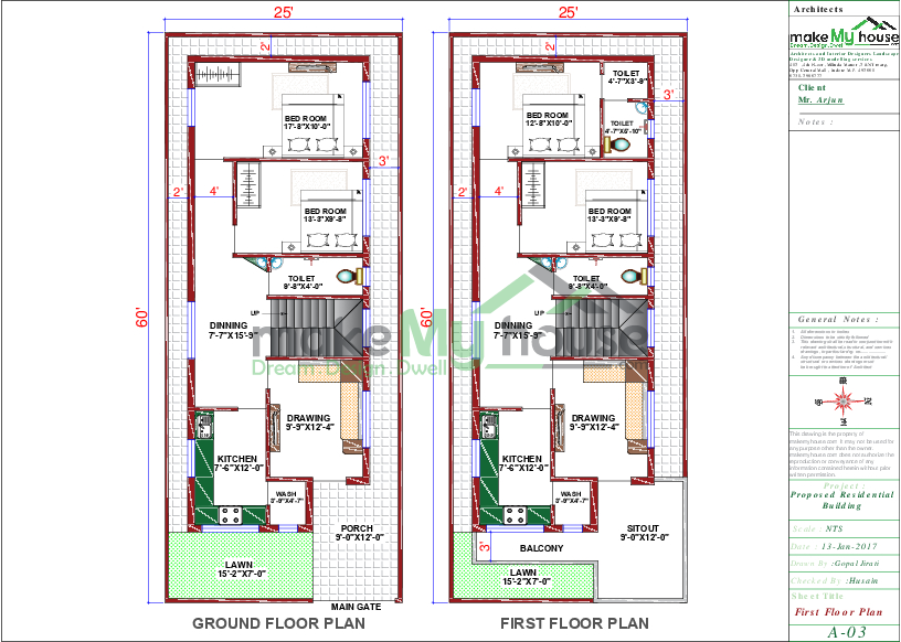 25x58 Home Plan 1450 Sqft Home Design 2 Story Floor Plan