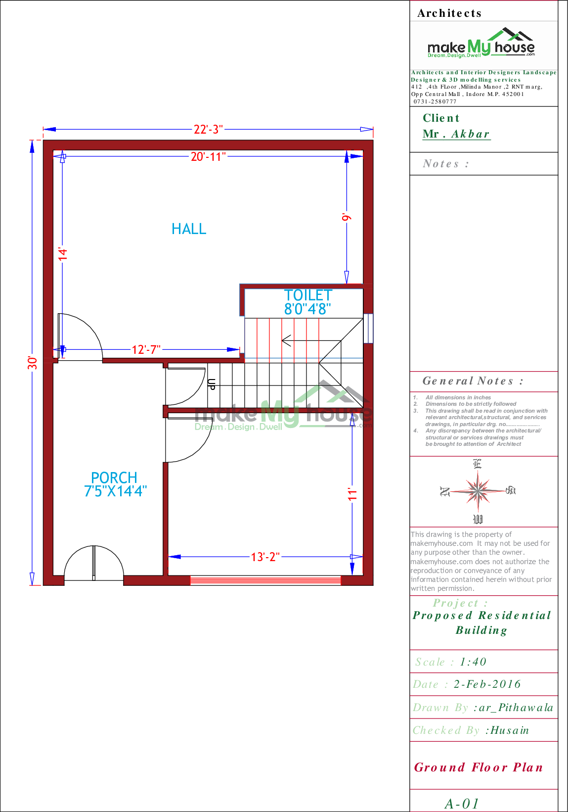 Buy 22x32 House Plan 22 By 32 Front Elevation Design 704sqrft Home Naksha