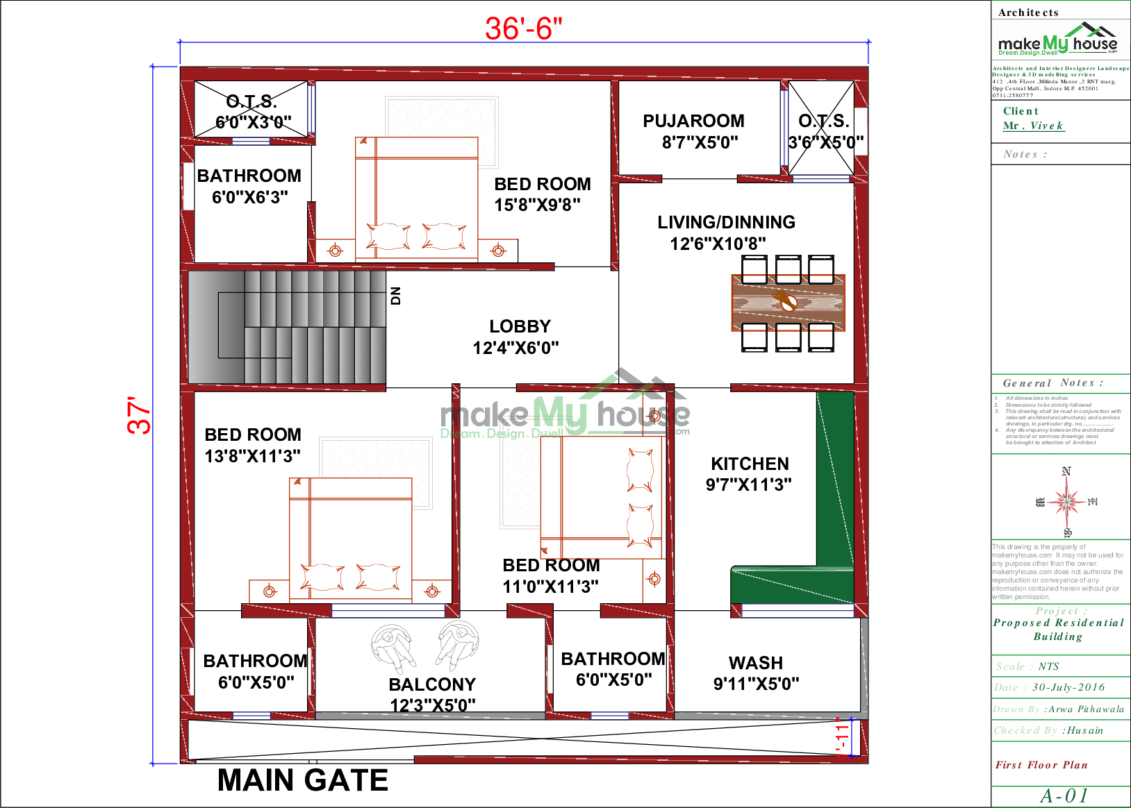 36x37 Home Plan 1332 Sqft Home Design 2 Story Floor Plan