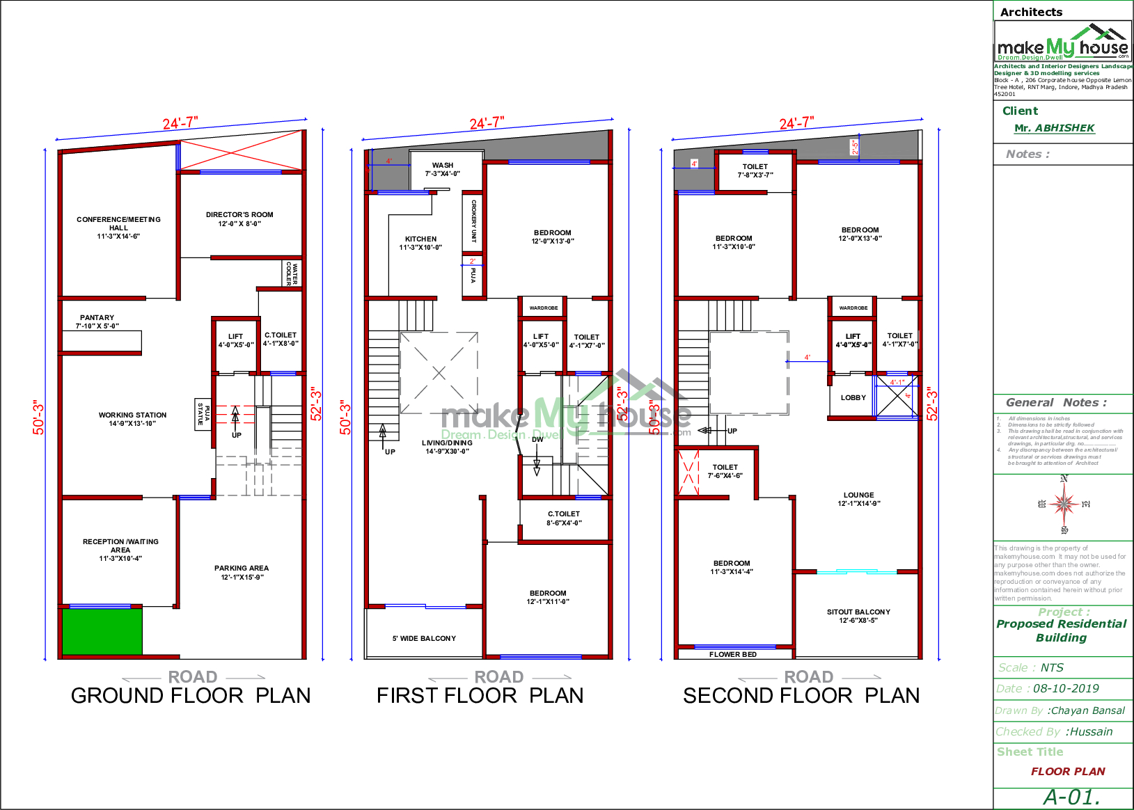 24x50 House With Office Plan 10 Sqft House With Office Design 3 Story Floor Plan