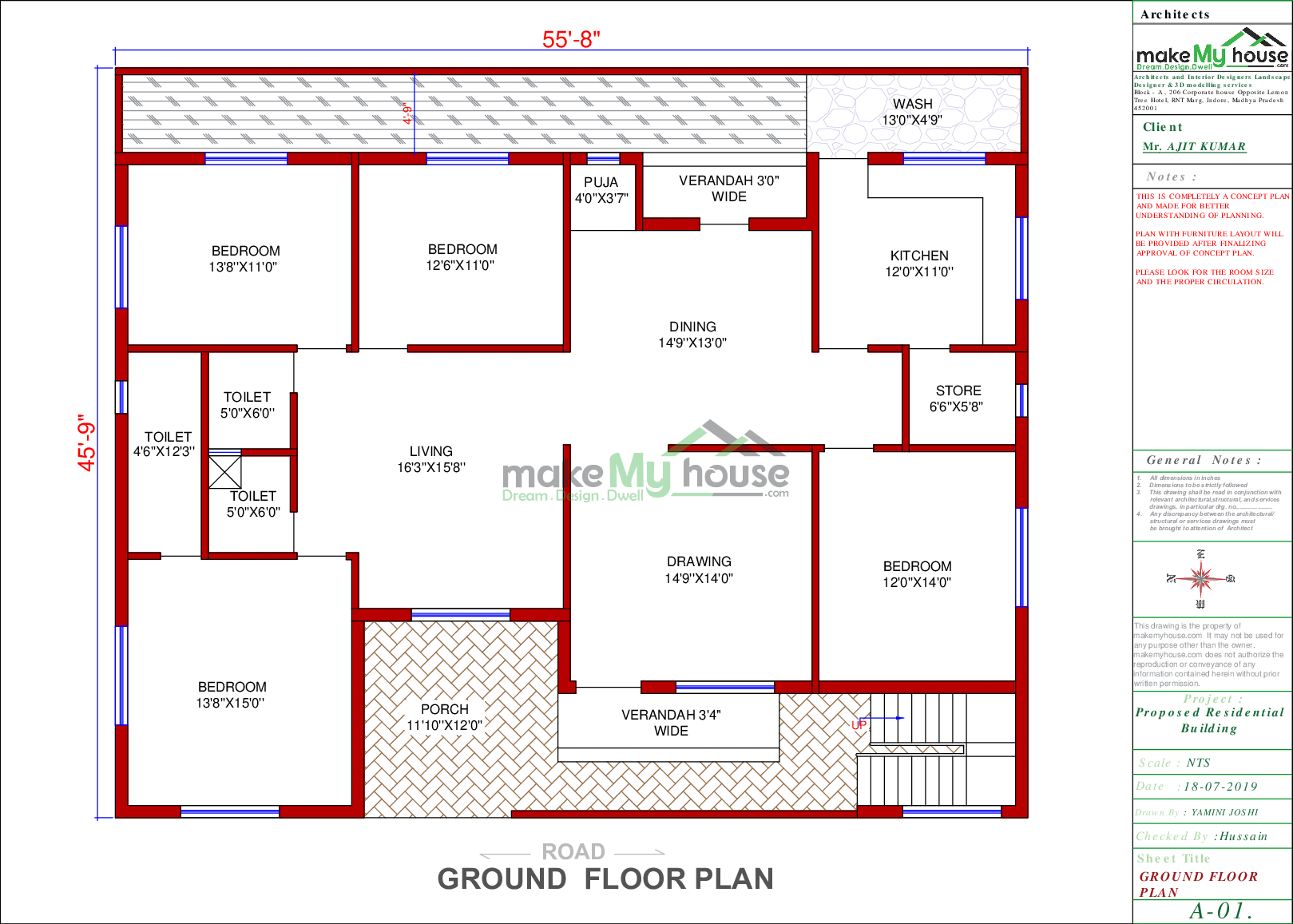 55x45 Home Plan 2475 Sqft Home Design 1 Story Floor Plan