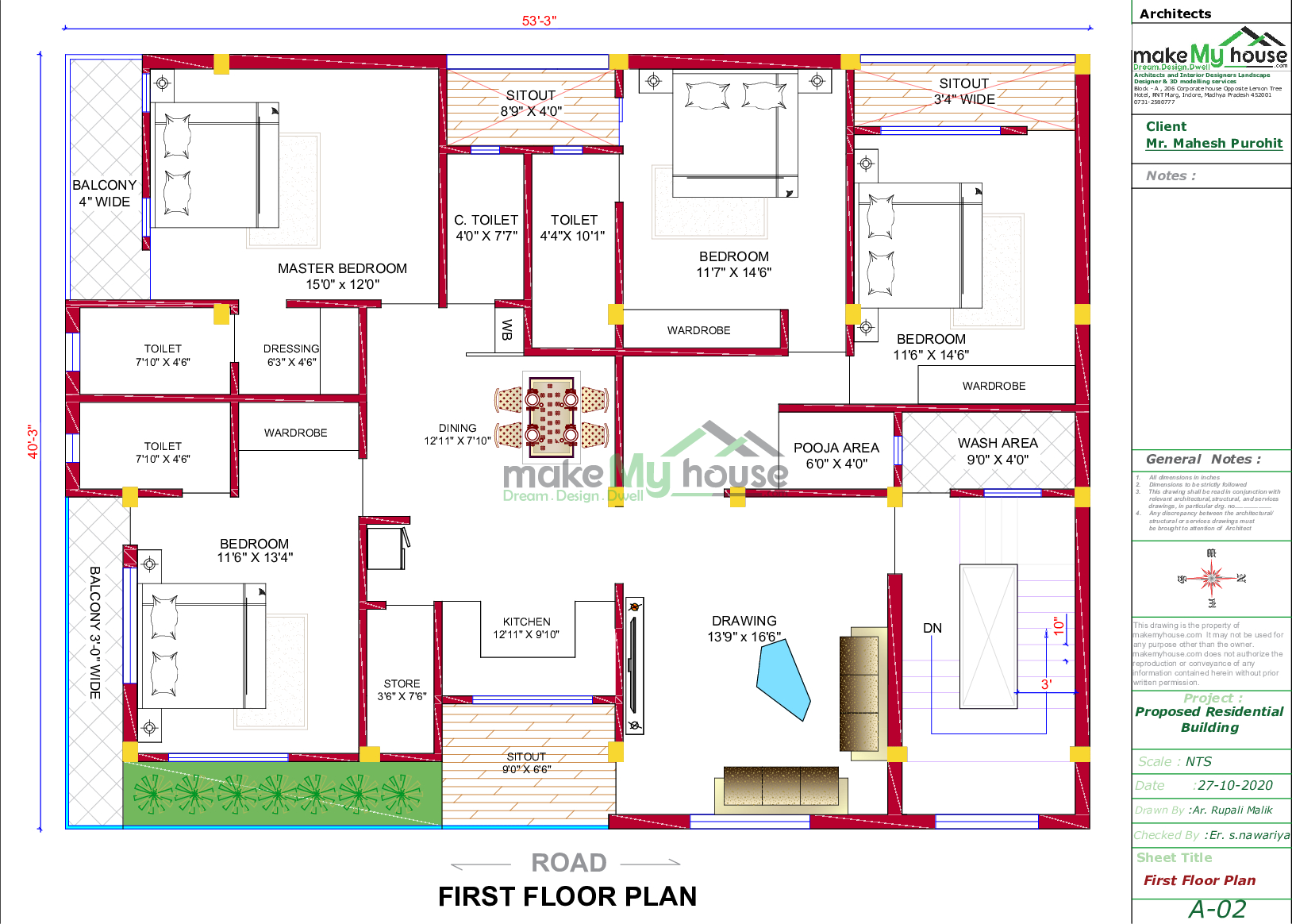 50x36 Home Plan 1800 Sqft Home Design 1 Story Floor Plan