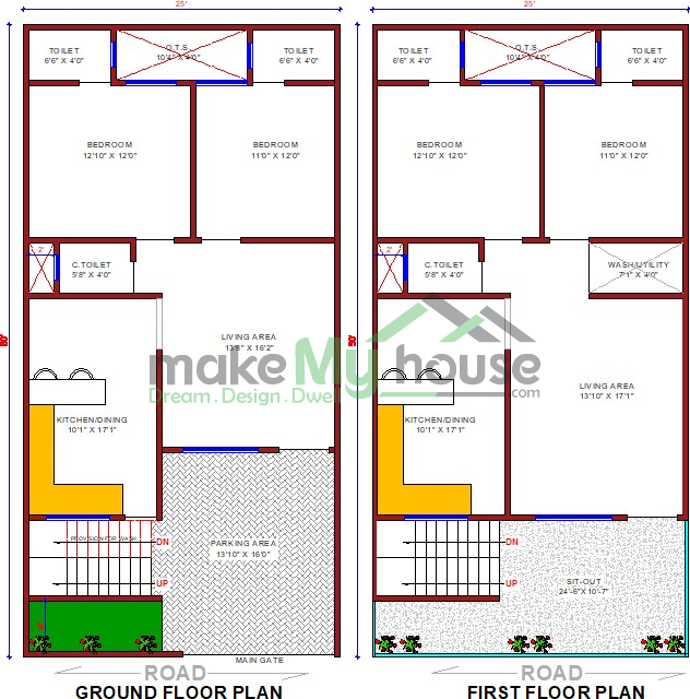 Design Plans For 1250 Sq Feet, House Plan For 25 Feet By 50 Feet Plot